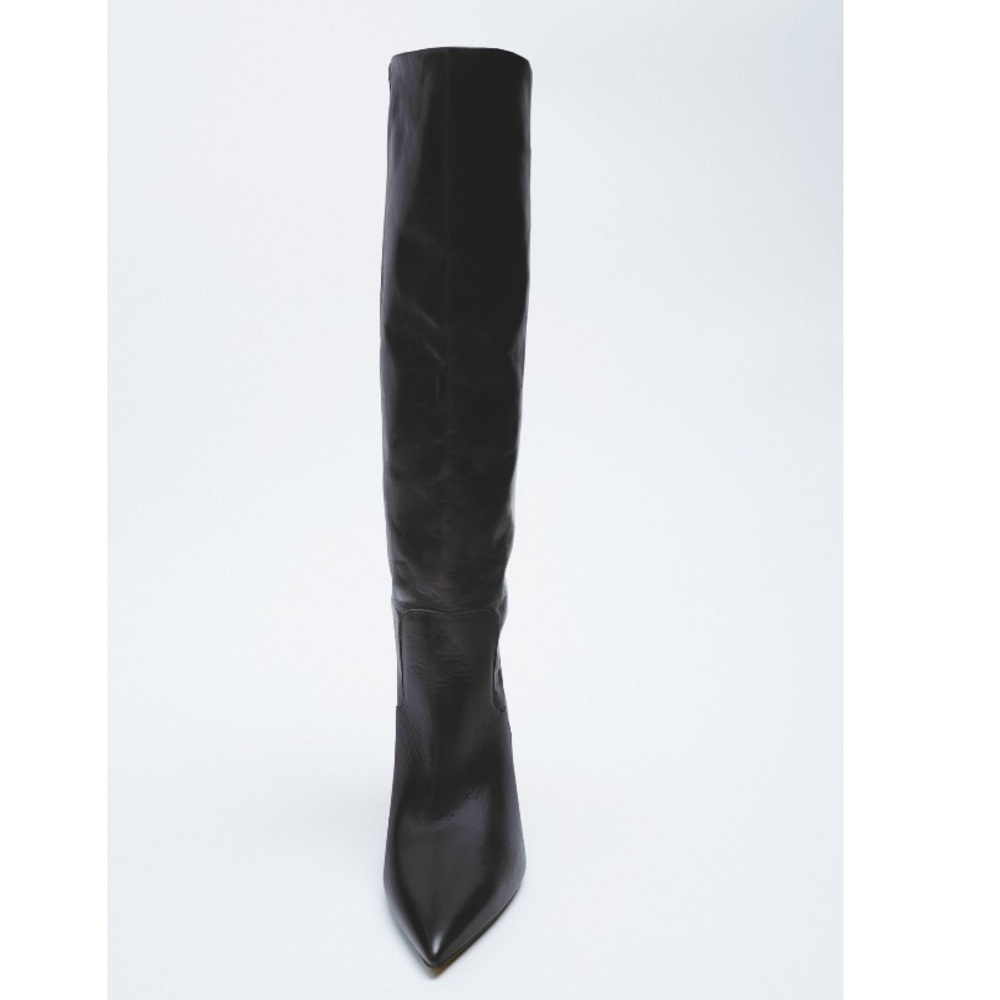 NEW! Zara 3.1” Heeled Leather Knee Boots Size 41 - Picture 3 of 14